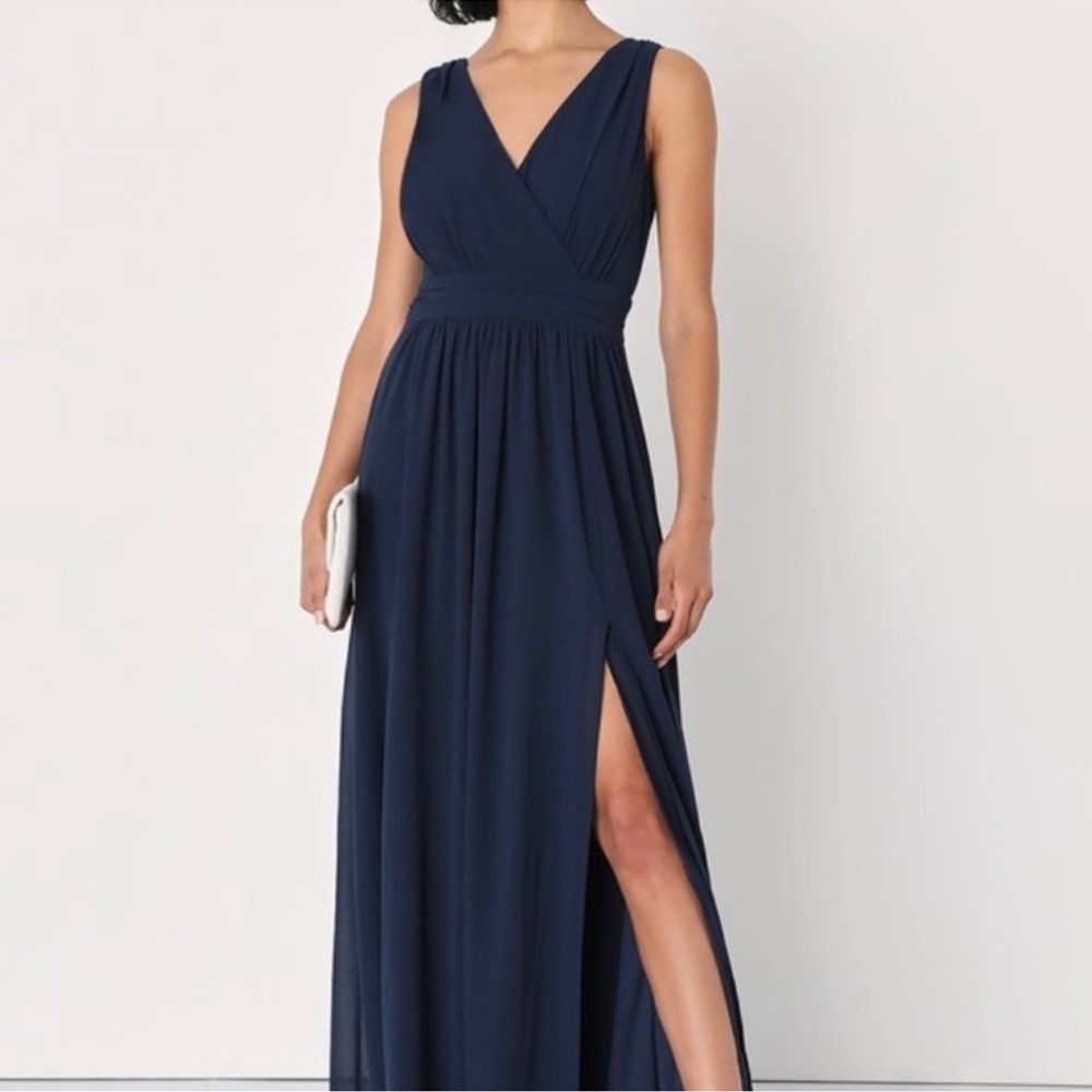 Lulus thoughts of hue Navy maxi dress size L